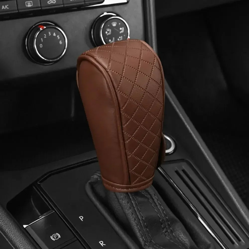 Car Shift Handle Cover PU Leather Non-Slip Wear-resistant Shift Knob Decor Protective Cover Univ - Automotive LED Light