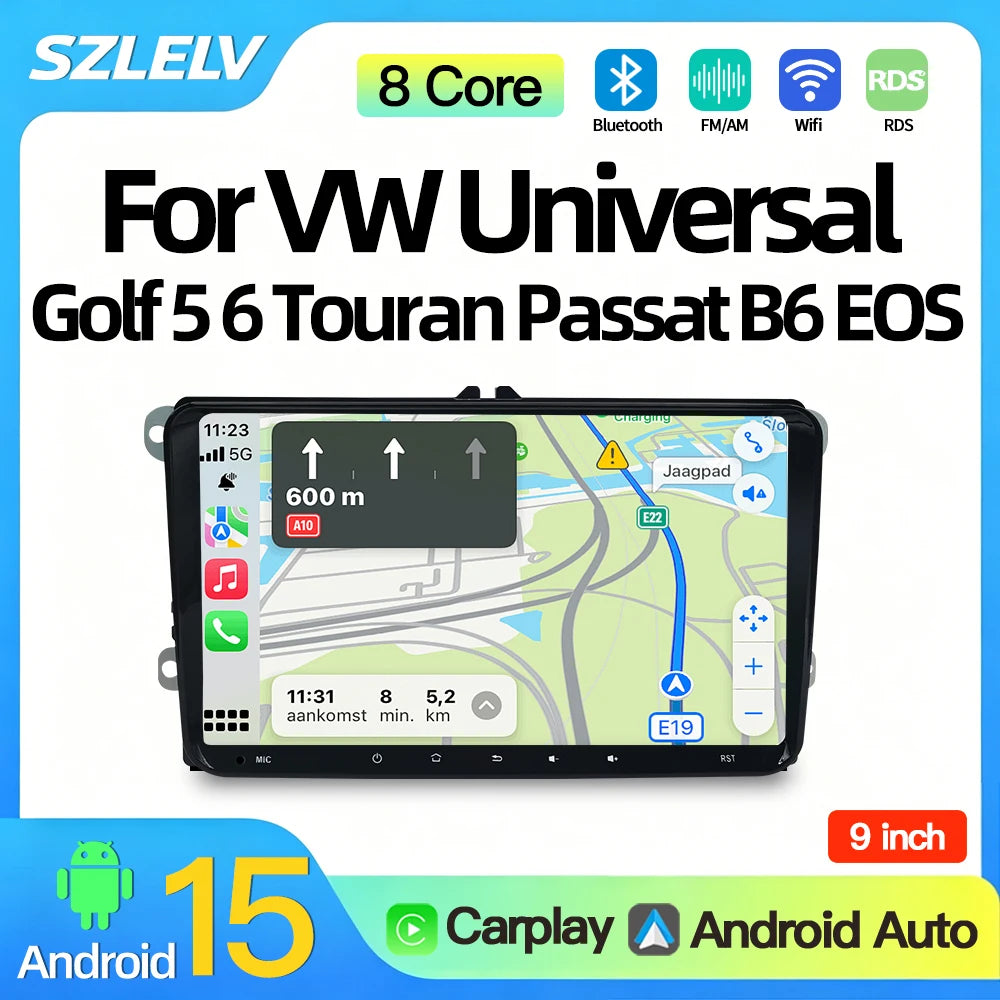 SZLELV Android 15 Auto Car Radio CarPlay GPS For VW Volkswagen Skoda Octavia Golf 5 6 Tour