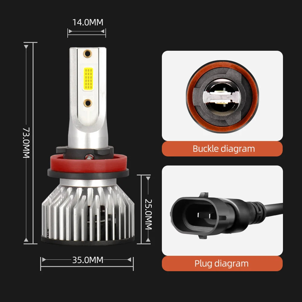2X 90W LED HeadLights H11 H8 H9 Low Beam 20000LM High Power HeadLamps 12V 6000K White Plug