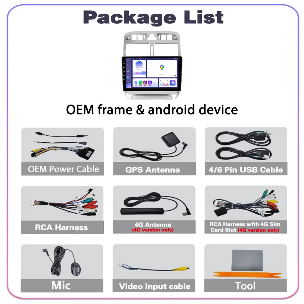Android 16 For Peugeot 307 307CC 307SW 2002 - 2013 Android Auto Screen Car Multimedia Ster