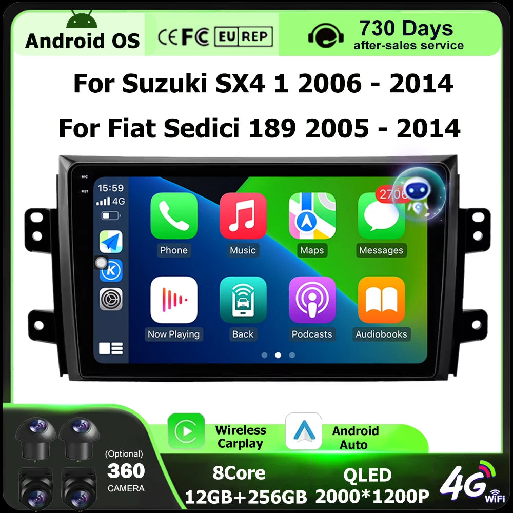 9'' Android 16 Auto For Suzuki SX4 1 2006 - 2014 For Fiat Sedici 189 2005 - 2014 Car Radio