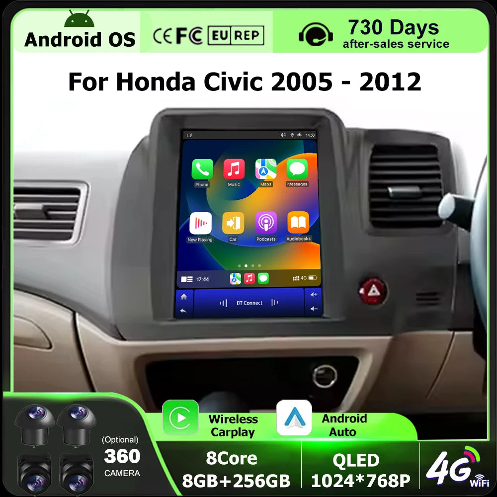 Android 16 Auto For Honda Civic 2005-2012 RHD Car Radio Multimedia Video Player GPS Naviga