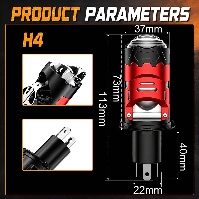 H4 Bi LED Projector Lens 6800W Car Headlight Bulbs Hi/Low Beam 8800000LM Auto Turbo Lamps