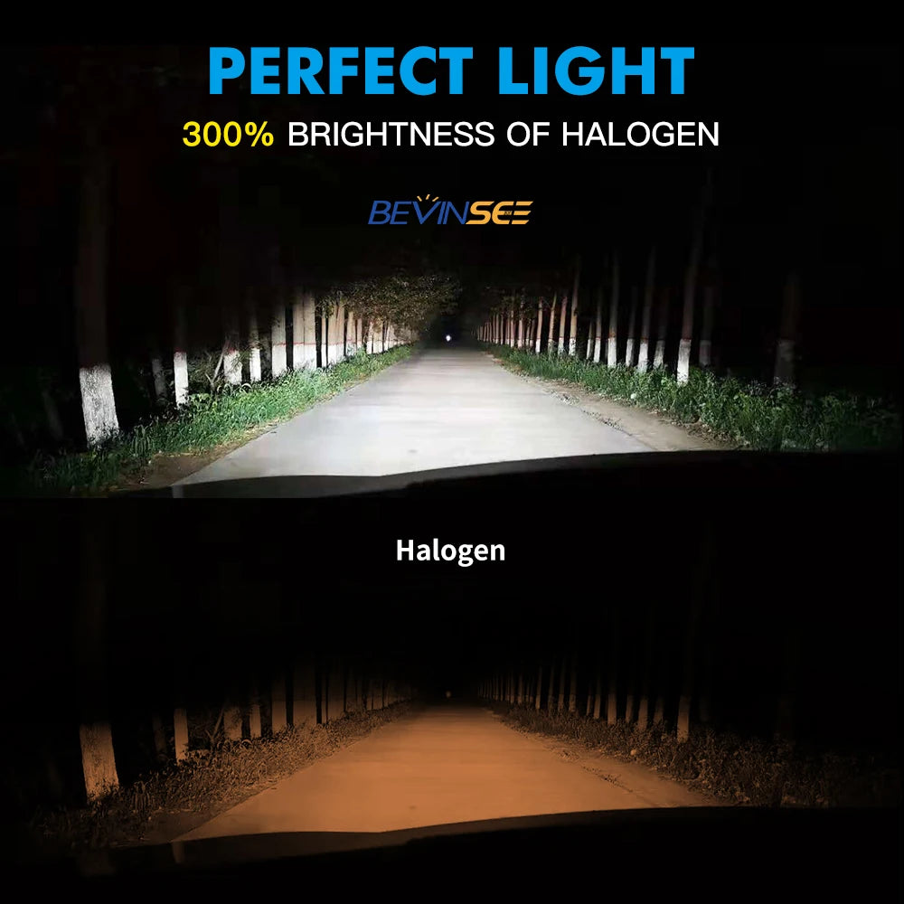 BEVINSEE 2x 8000LM 9007 HB5 LED Headlight Bulbs Hi/Lo Beam Fanless Easy Installation IP68