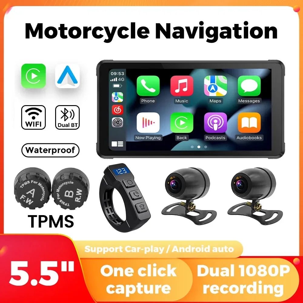 Wireless for Carplay Android Auto Portable Motorcycle Monitor IPX7 Waterproof Moto 5.5inch | AUTOKITSHOP
