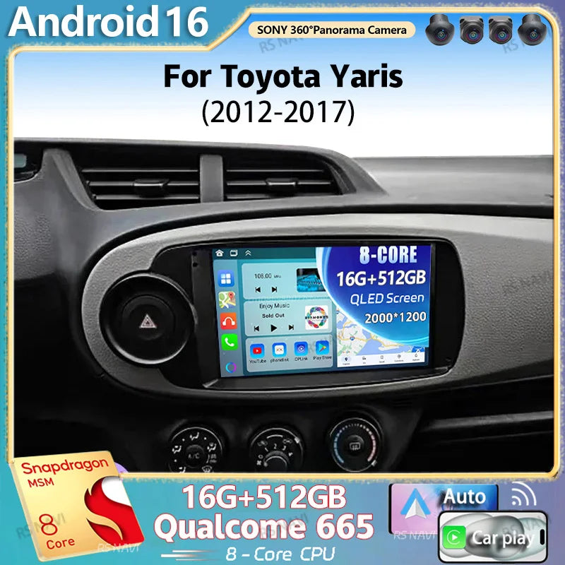 Android 16 For Toyota Yaris 2012 - 2017 2K QLED Android Car Radio Multimedia Video Player