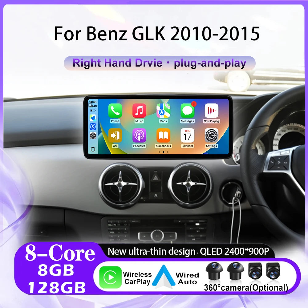12.3 lnch Android 16 Car Accessories Auto RHD For Benz GLK 2010-2015 Carplay Monitors Mult