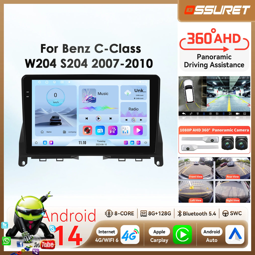 8-Core BySnapdragon 6115 by Qualcomm Car radio For Mercedes Benz C Class W204 S204 2007-20