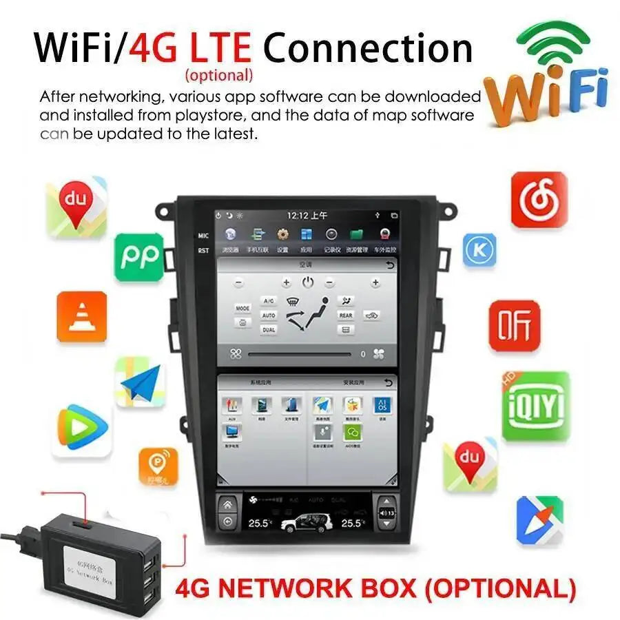 Car Multimedia Video Player Car GPS Navi 12.1" Vertical Screen PX6 For Ford Fusion Mondeo