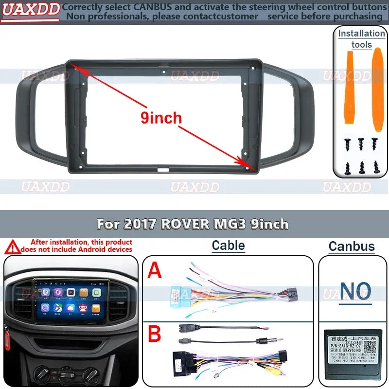 2 Din Car Android for 2017 Rover MG3 9 Inch Frame Panel Center Fascia Cable Video Harness