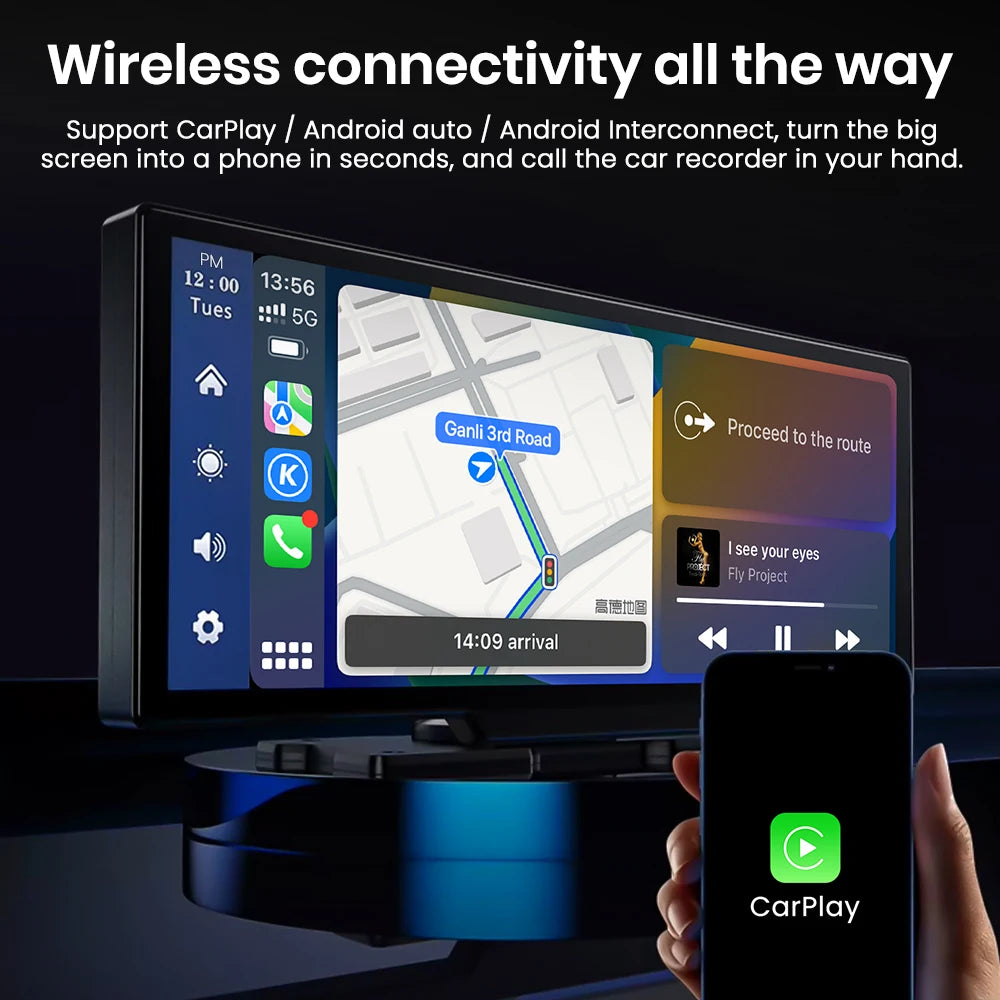 10.26" Portable Car Multimedia Player Wireless CarPlay Android Auto IPS Screen WiFi Bluetooth Voice Control for Universa