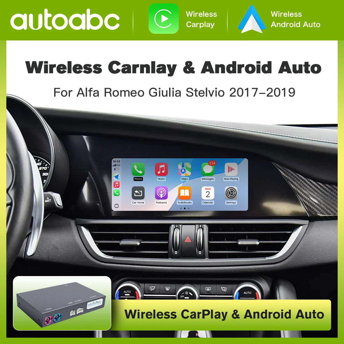 for Alfa Romeo Stelvio Giulia 2017-2019 AUTOABC Wireless Carplay Android Auto Car Play Fun | AUTOKITSHOP