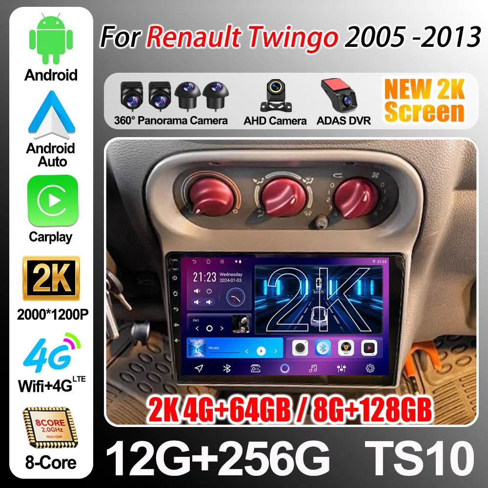 Stereo Head Unit For Renault Twingo 2005 2006 2007 2008 2009 - 2013 Android 16 Multimedia  | AUTOKITSHOP