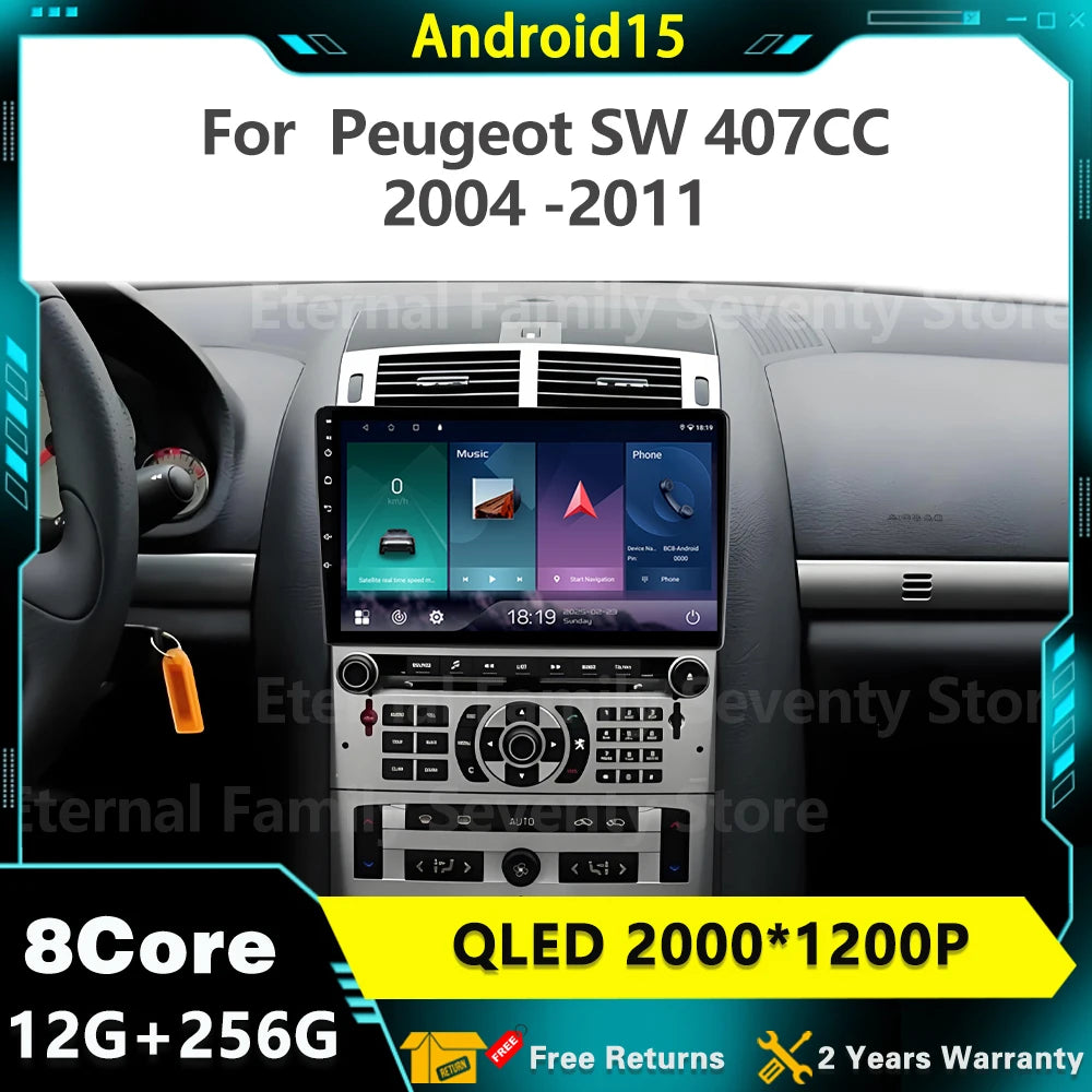 Car Radio Android 15 For Peugeot SW 407CC 2004 -2011 Multimedia Player Navigation GPS 4G W