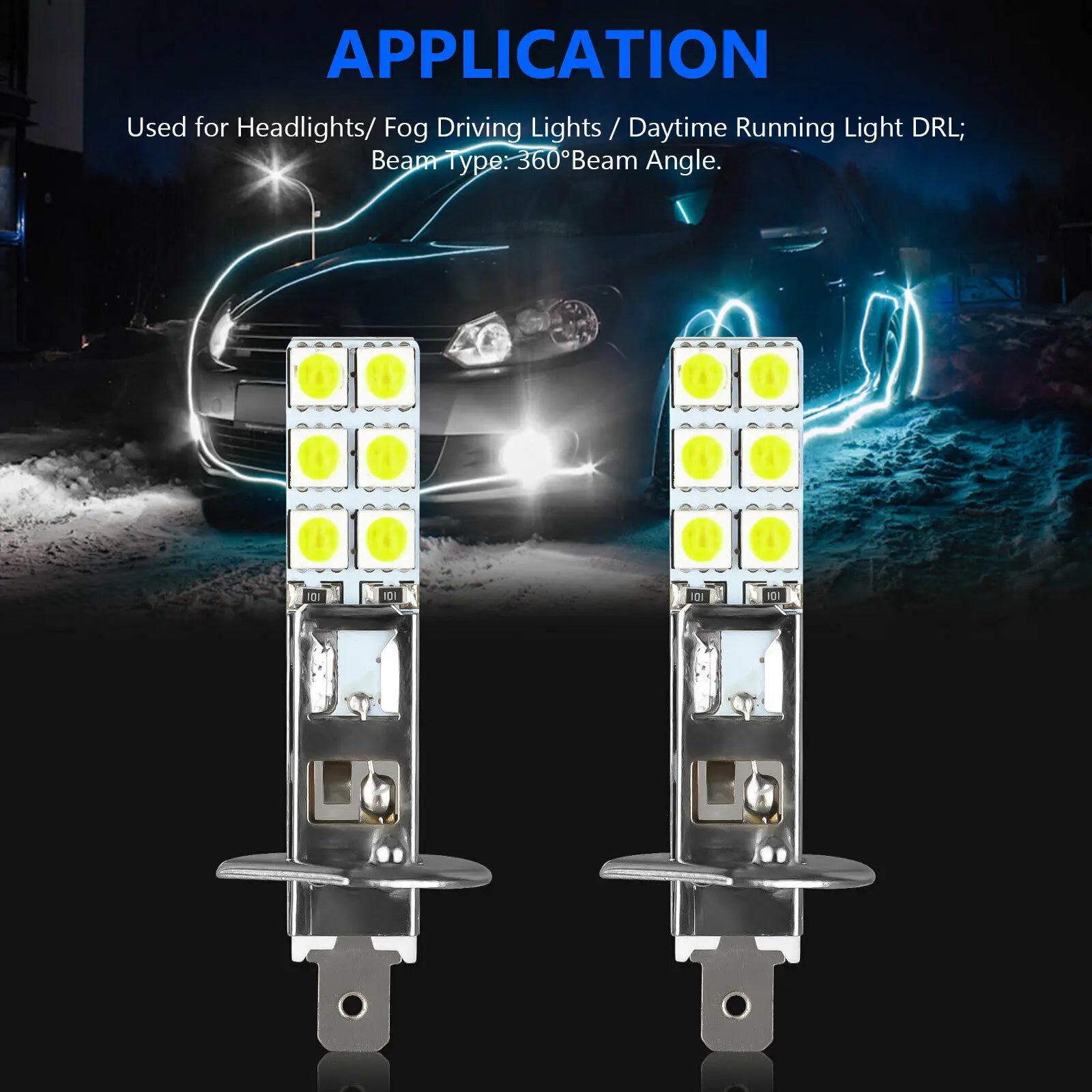H1 H3 LED Bulbs 7200LM 6000K Super White Car Fog Light Day Night Driving Running Light Lam