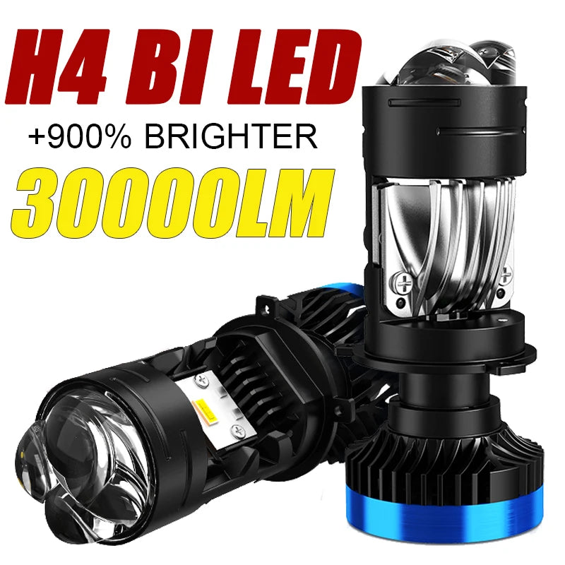H4 Mini Bi LED Projector Lens Headlight Bulbs Canbus Motorbike Turbo Lamps High Beam Low B