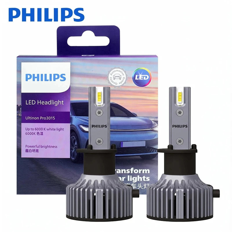 Philips LED H1 Ultinon Pro3015 12V/24V 6000K Bright White Auto Headlight LED Lamps, 2x