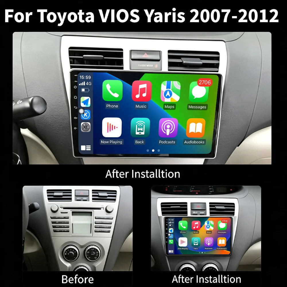 Wireless CarPlay Car Radio Multimedia Video Player Navigation GPS Android Auto For Toyota