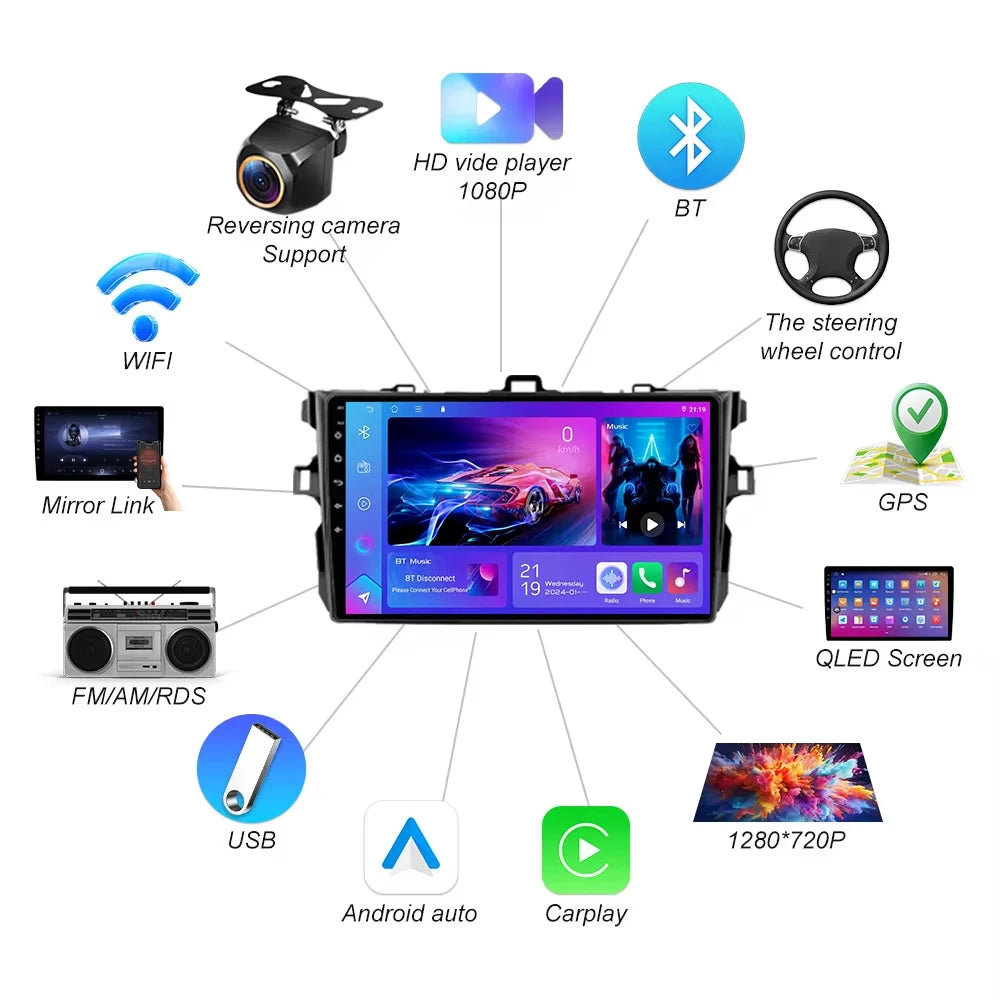 Android 16 For Toyota Corolla E140/150 2007 2008 2009 2010 2011 2012 2013 Multimedia Playe | AUTOKITSHOP