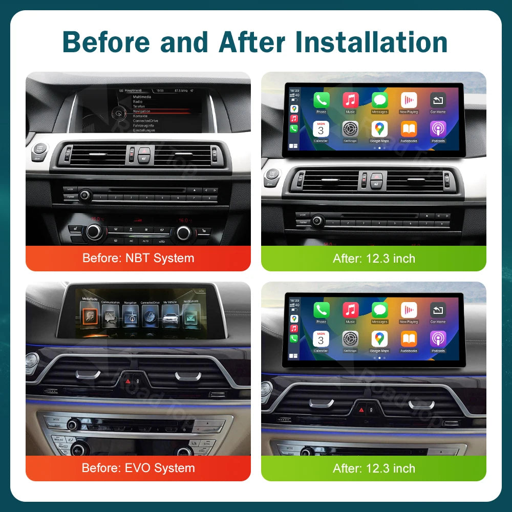 For BMW Series 5 7 F01 F10 F11 G30 2011-2023 CIC NBT EVO 12.3 RoadTop Wireless CarPlay Mul