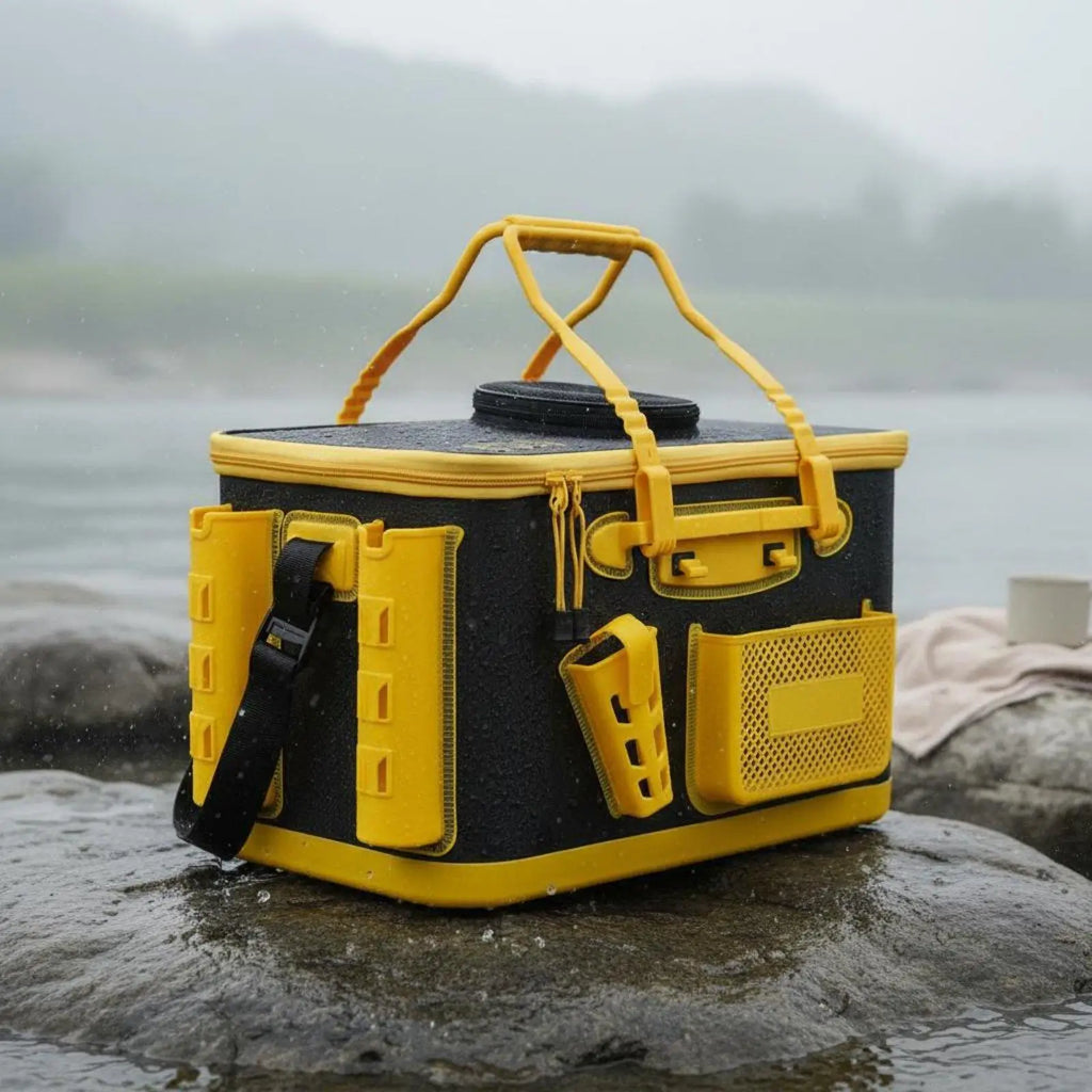 Portable Folding Fishing Bucket Waterproof Tank with Built-in Rod Holders for Fishing Accessorie - Automotive LED Light