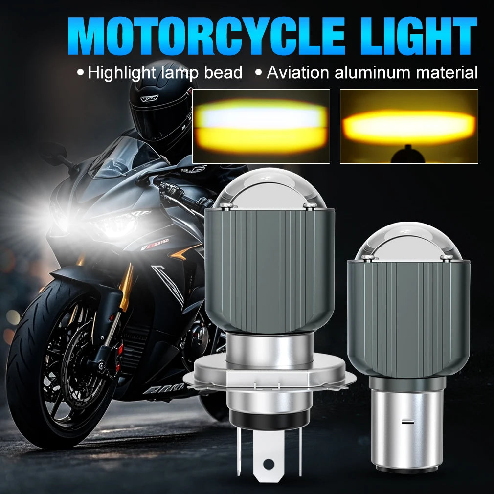 TOAUTO H4 LED Light Motorcycle Lens Projector Headlight BA20D 15W 12000LM Lens Moto H4 Bi