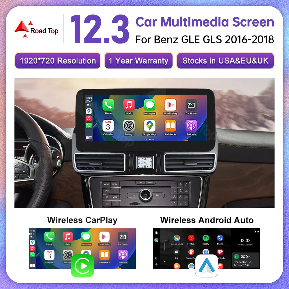 12.3" Linux Car Multimedia Wireless CarPlay Touch Screen for Benz GLE GLS 2016-2018 Androi | AUTOKITSHOP