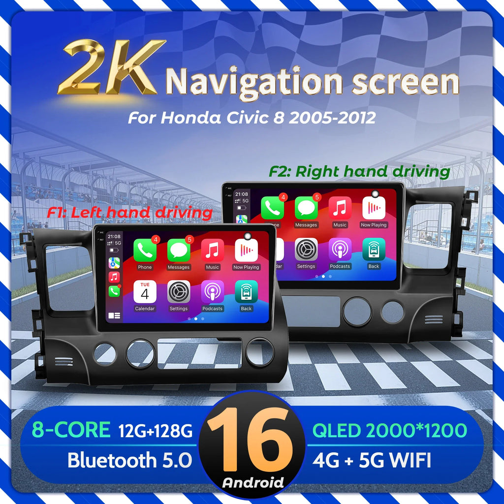 10" Car Radio For Honda Civic 8 2005-2012 Android 16 Wireless BT Carplay Multimedia Naviga