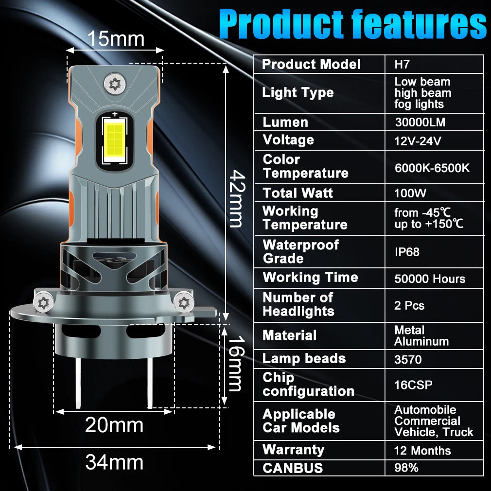 H1 H3 LED Bulb Headlight Lamp 25000LM 6500K H4 H7 H11 CSP 12V 36V Super Bright High Low Be