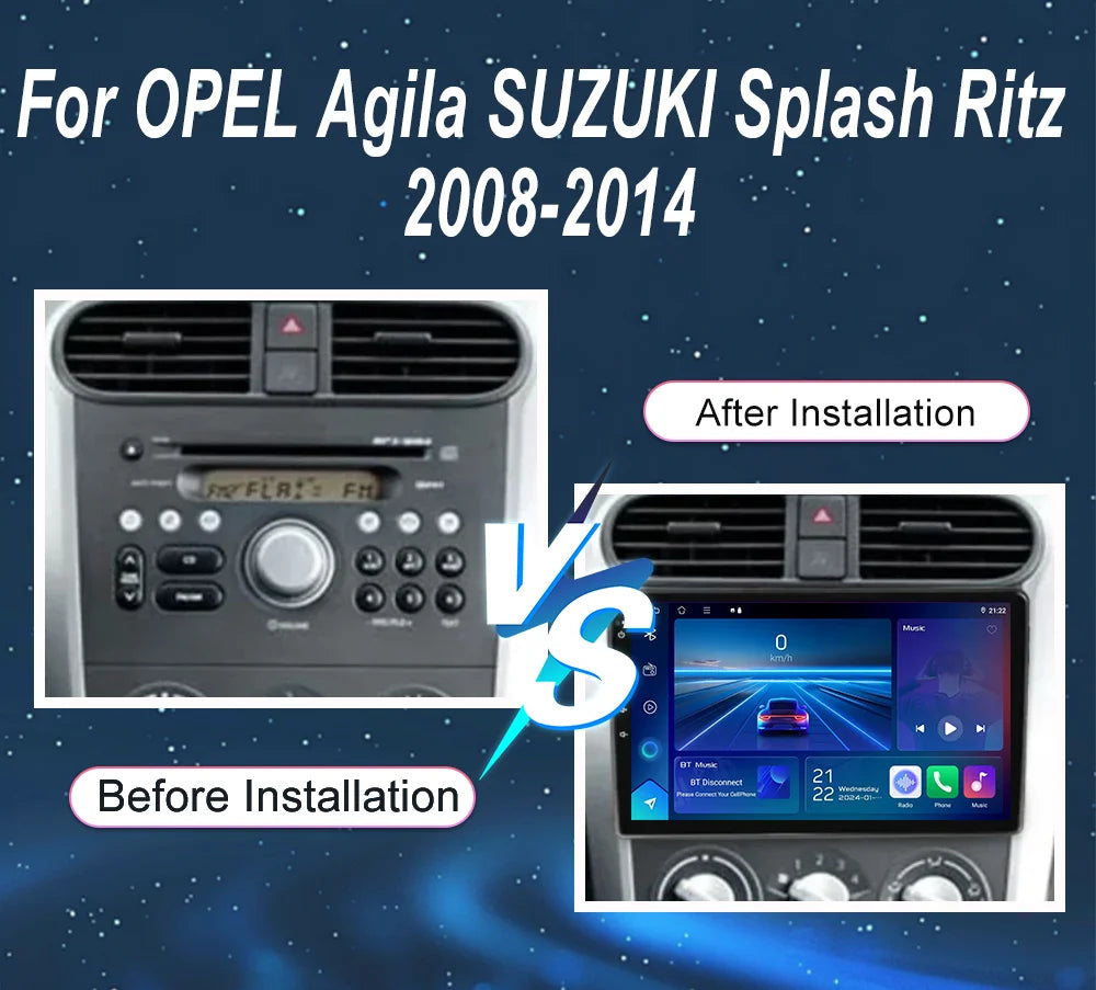 Android 14 Radio Stereo For OPEL Agila SUZUKI Splash Ritz 2008-2014 Auto Multimedia Player