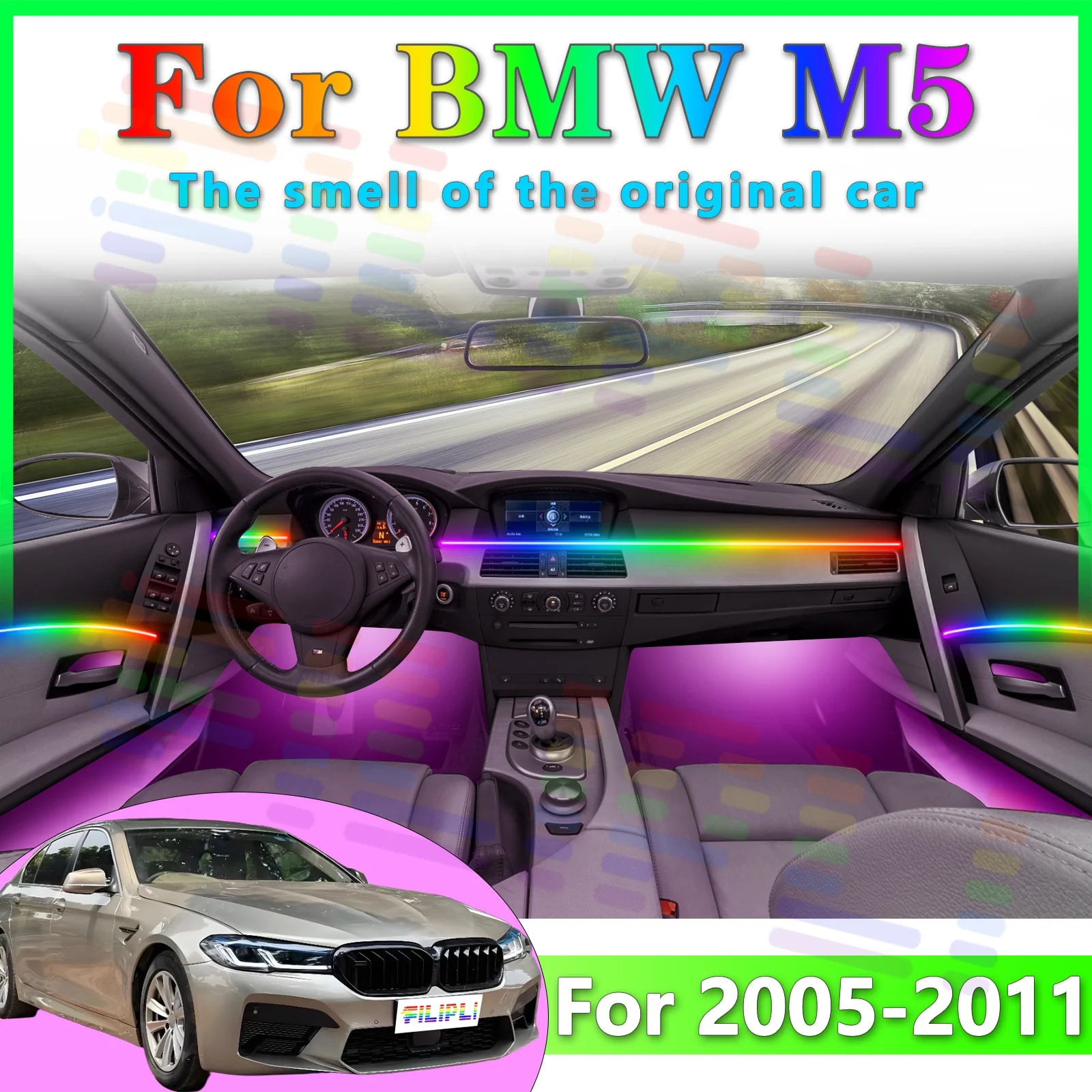 RGB - Ambient Light - for BMW E61 E60 M5 - App Control - Car Interior Lighting | AUTOKITSHOP