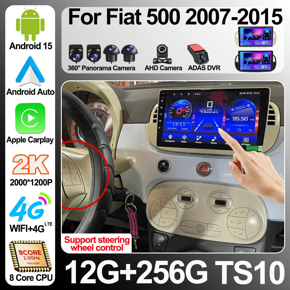 Android 16 Radio Stereo Car Dvd For Fiat 500 2007-2015 Gps Navigation Steering Auto Multim | AUTOKITSHOP