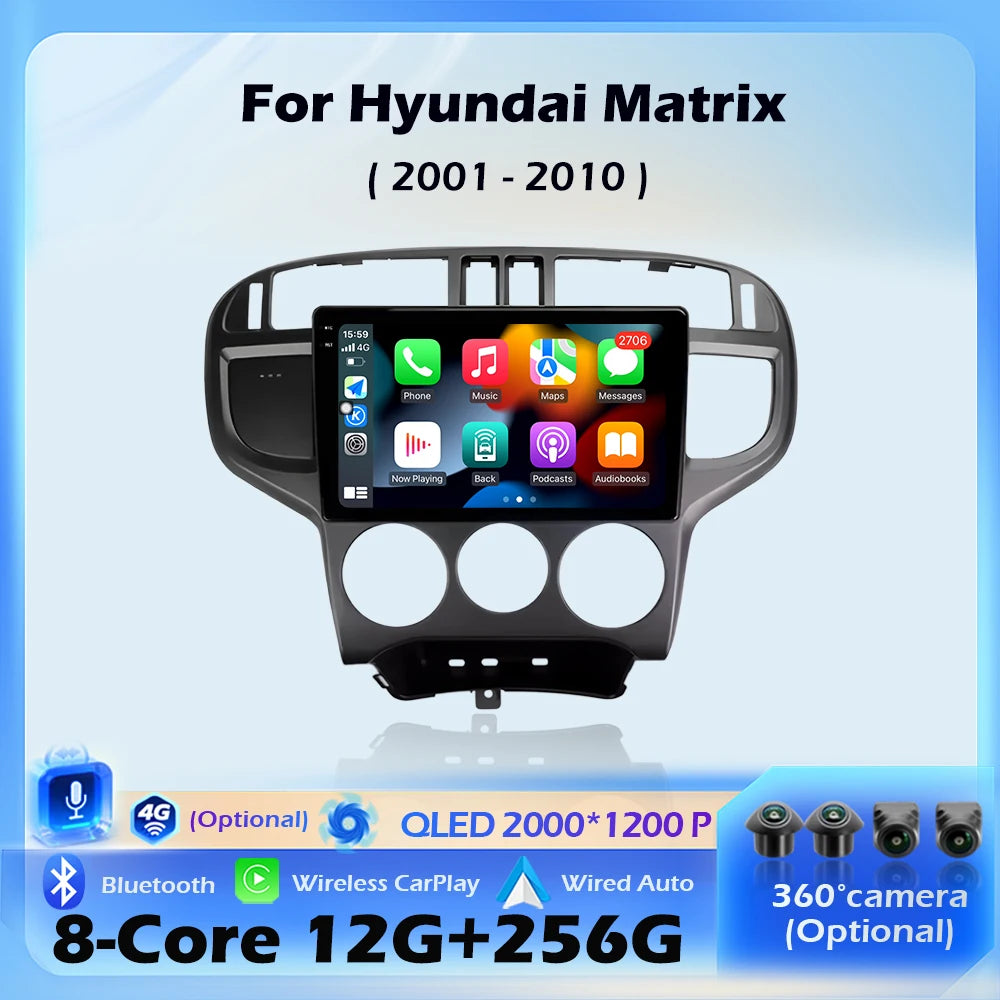 Wireless CarPlay Android 16 For Hyundai Matrix 2001 - 2010 Car Radio Multimedia Video Play