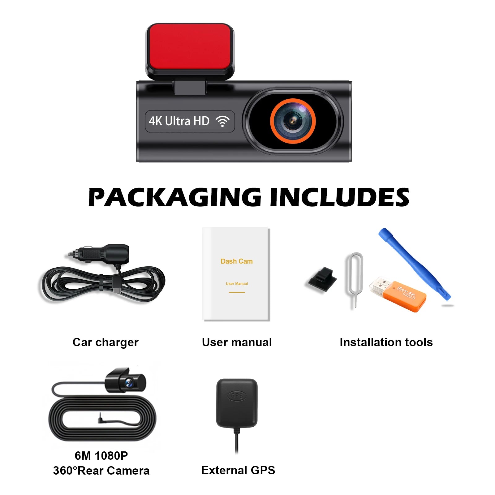 Ultra HD 4K Car Front Dash Cam Mini WIFI DVR Black Box Room With 24H Parking Monitor Night Vision,GPS/Rear View Camera Optional