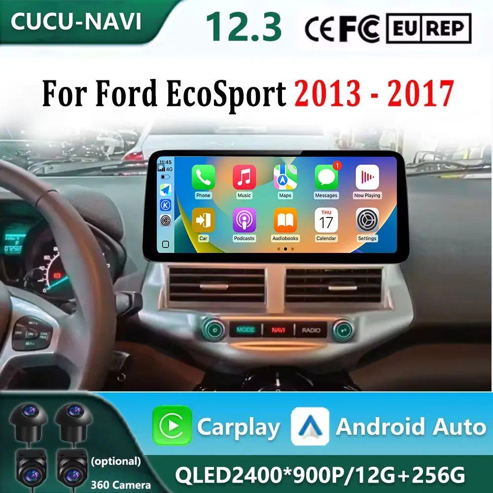 Carplay 12.3 inch Ultra-thin Screen for Ford EcoSport 2013 - 2017 Android 15 GPS Navigatio | AUTOKITSHOP