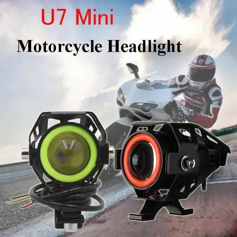 LED Auxiliary Motorcycle Headlight Fog Lights Universal Angel Eyes U7 Mini Motorcycle Spot