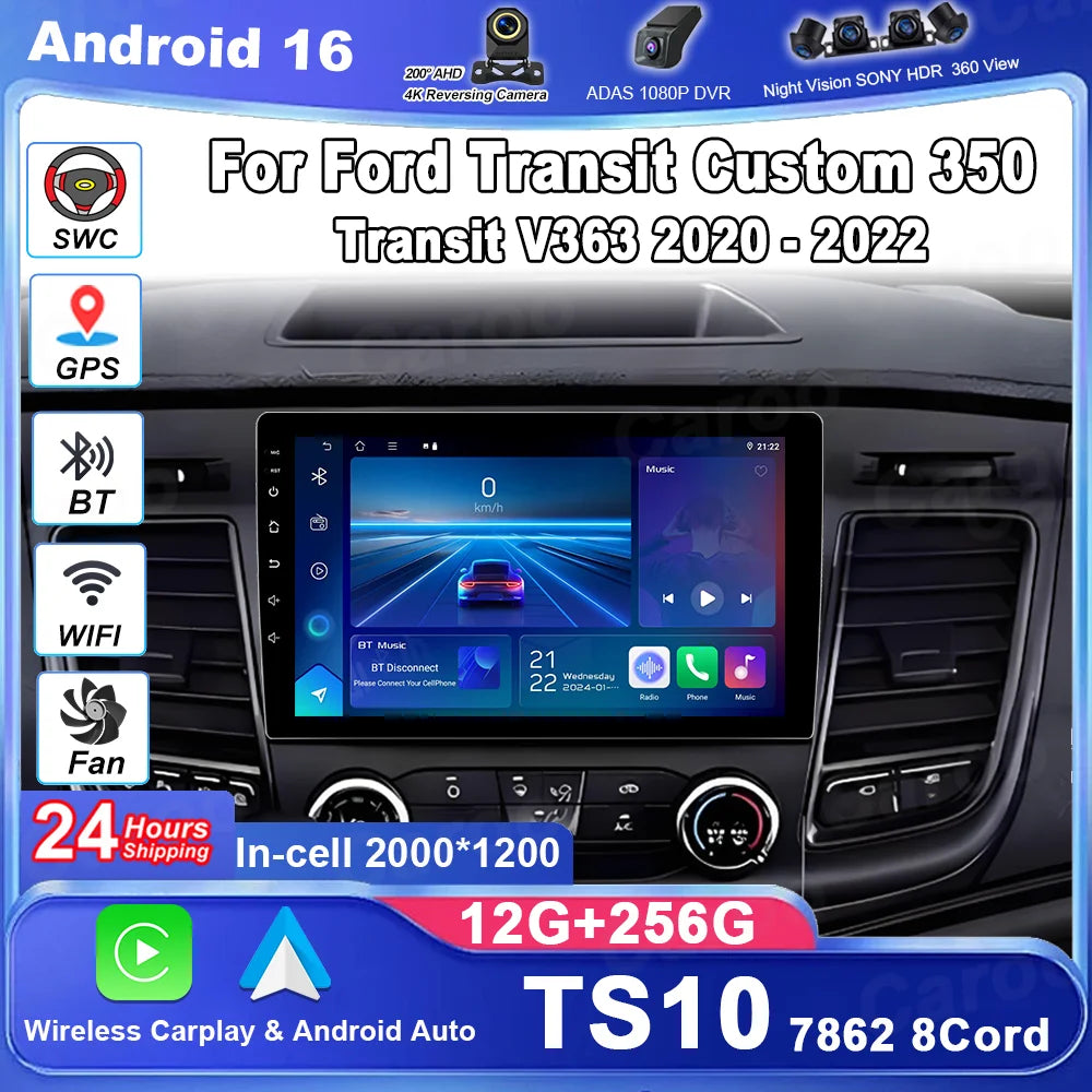 Auto Radio Android For Ford Transit Custom 350 Transit V363 2020-2022 Multimedia Video Pla