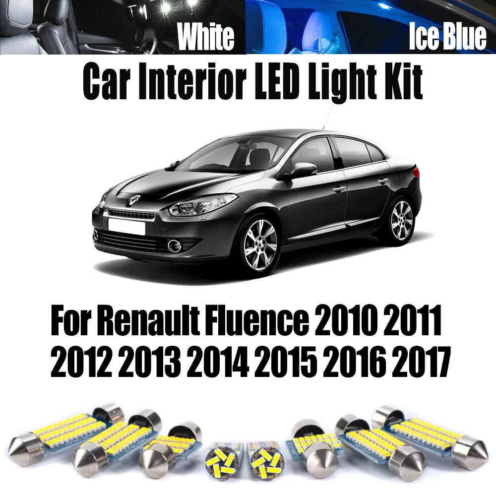 11-Piece LED Interior Light Kit for Renault Fluence 2010- 2015 - Canbus Dome Map Door Trunk Bulbs | AUTOKITSHOP