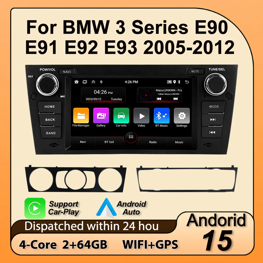 For BMW 3 Series E90 E91 E92 E93 2005 - 2013 Android 15 Carplay IPS Screen Car Radio Centr
