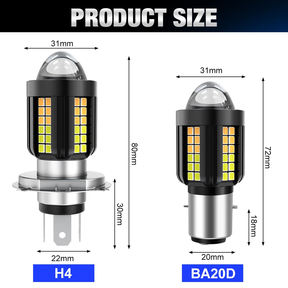 H4 LED Projector Lens Headlight Motorcycle 12V 2600LM 20W BA20D Led Light Bulbs White Yell