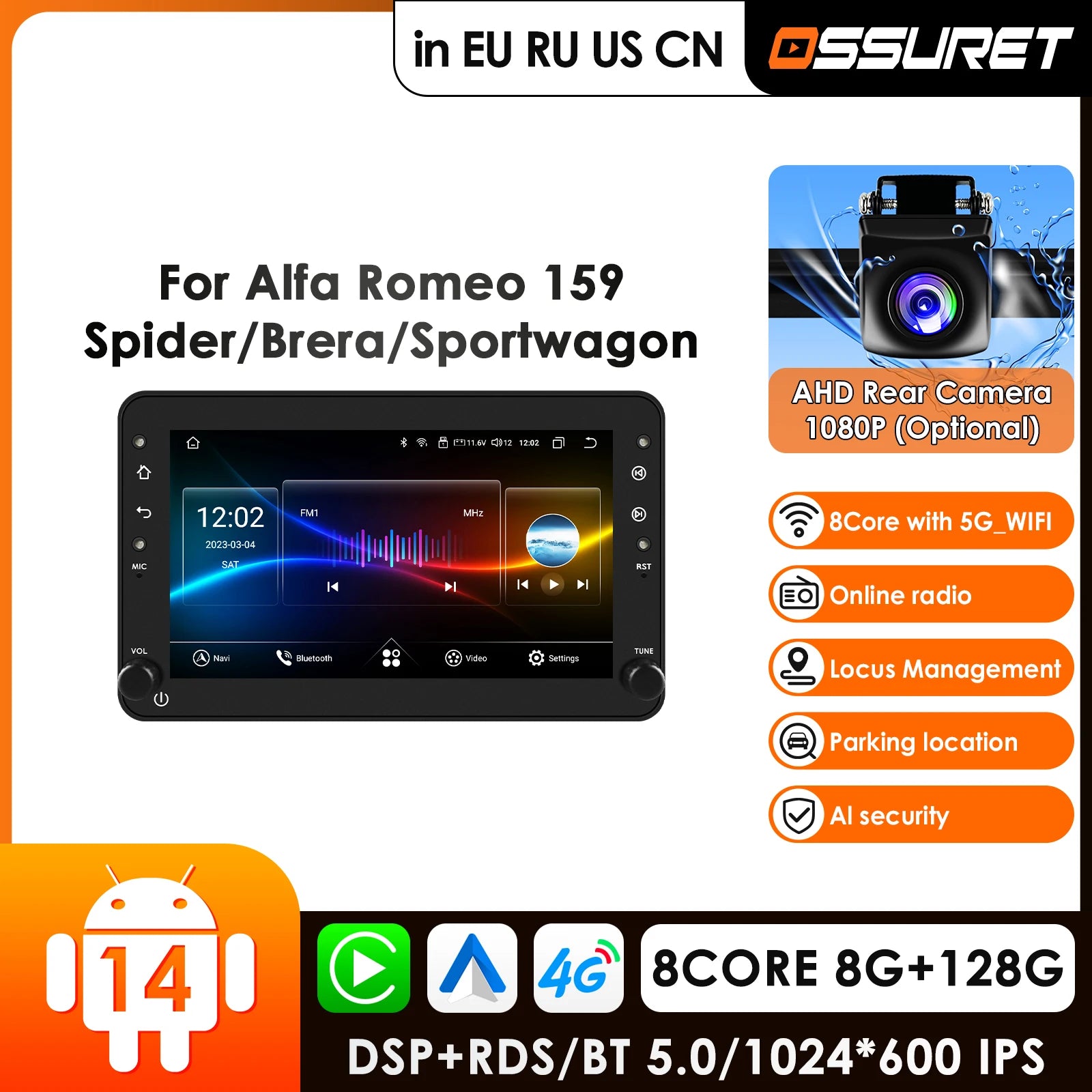 12.3" Car Radio GPS for Alfa Romeo 159 Brera Spider Sportwagon 2006-2010 - Android Auto Carplay 4G Multimedia Video Play