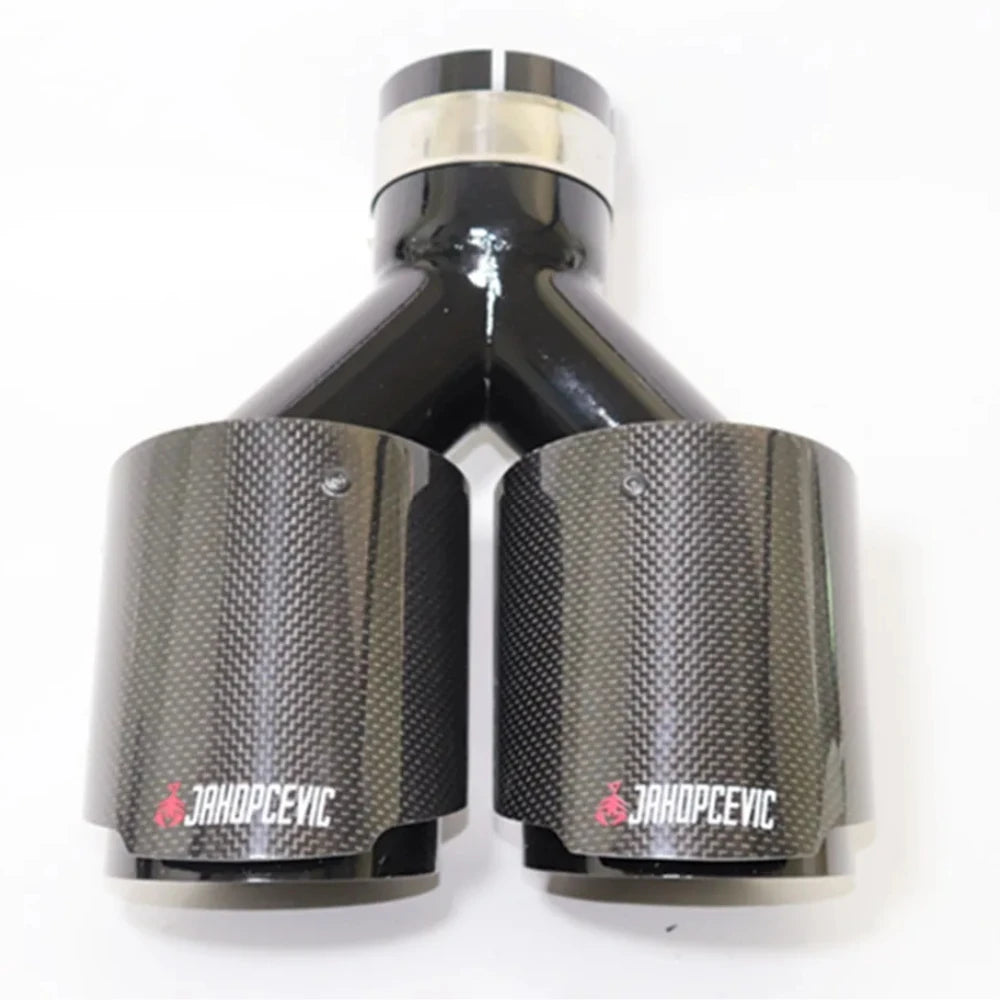 1Piece Exhaust Tip Real Carbon Fiber Black Stainless Steel Double Tail End Pipe Exhaust System f - Automotive LED Light