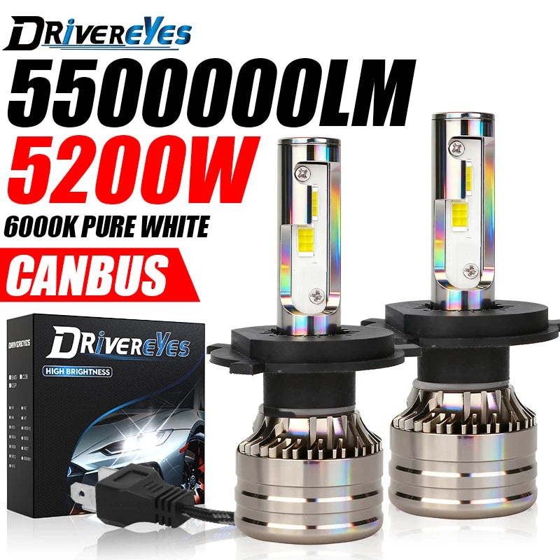 5500000LM 5200W H7 H4 LED Headlight CANBUS H11 H8 H9 H1 9005 HB3 9006 HB4 9012 HIR2 Turbo