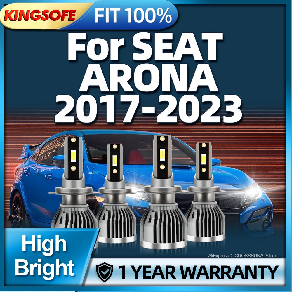 2/4Pcs 180W H7 LED Headlight High Bright Car Bulbs CSP Trubo Lamp with Fan For SEAT ARONA