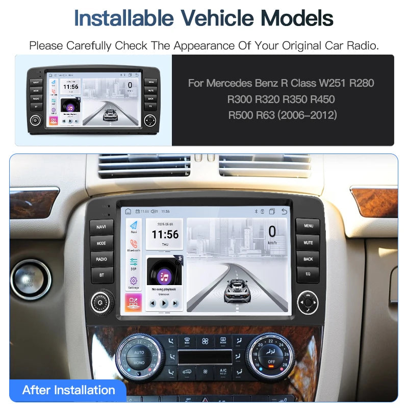 SZLELV For Mercedes Benz R-Class W251 R280 R300 R350 R500 Android 15 Multimedia Player Ste