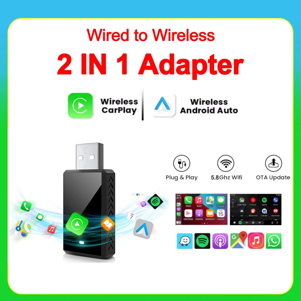 Wireless Carplay Box Android Auto Plug And Play 2 IN 1 Applicable To Convert Original Car