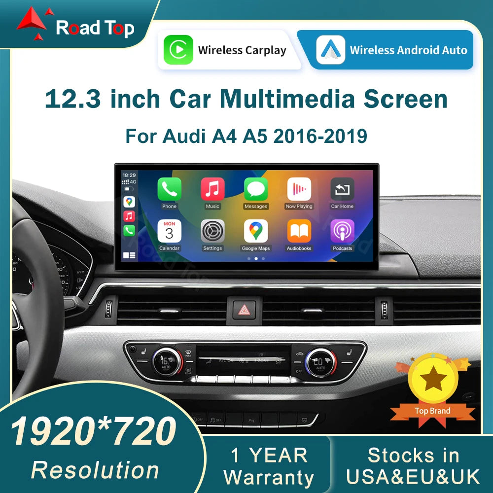 DE RoadTop Touch Car Screen Wireless CarPlay Multimedia Display Android Auto For Audi A4 A