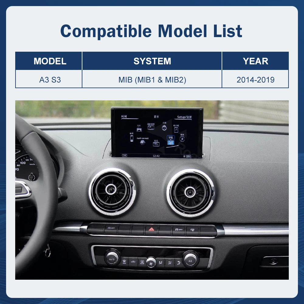 12.3 inch Touch Screen Multimedia Display For Audi A3 2014-2019 Airplay Miracast Function  | AUTOKITSHOP