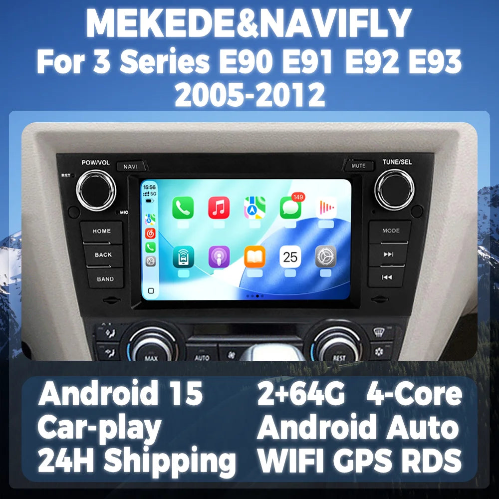 Wireless CarPlay Android Auto Multimedia Display Screen For BMW E90 E91 E92 E93 2006-2012