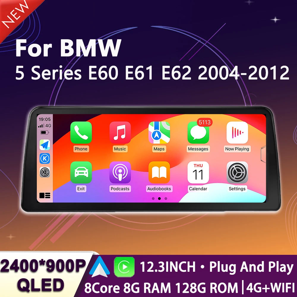 12.3INCH For BMW 5 Series E60 E61 E62 2004 2005 2006-2012 CIC CCC System Android 15 GPS Na | AUTOKITSHOP